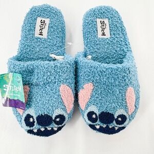 Disney Stitch Ladies Slippers Blue Sherpa Fleece House Shoes S/M 5-7 NWT